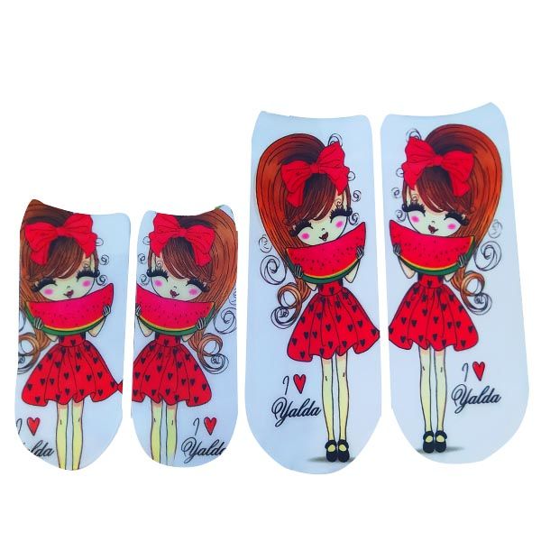 جوراب دخترانه مدل مادر و کودک طرح هندوانه