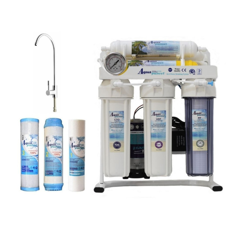 دستگاه تصفیه کننده آب آکوا پیورست مدل RO- Z 7030 به همراه شیر تصفیه و فیلتر تصفیه مجموعه 3 عددی