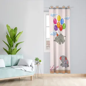   پرده کودک مدل فیل و بادکنک مخمل پانچی کد 1826 سایز 140x280 سانتی متر 
