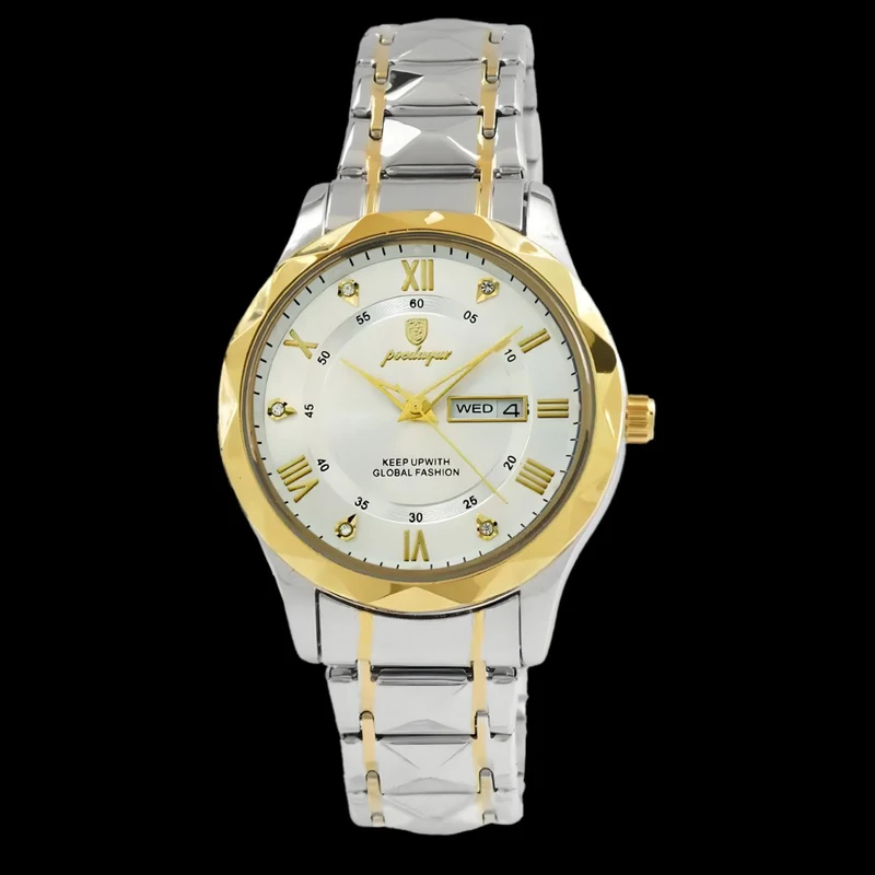 ساعت مچی عقربه‌ای کوارتز مردانه مدل دو تقویم الماسی کد 099