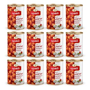 کنسرو لوبیا چیتی با سس گوجه فرنگی شهدین - 370 گرم بسته 12 عددی