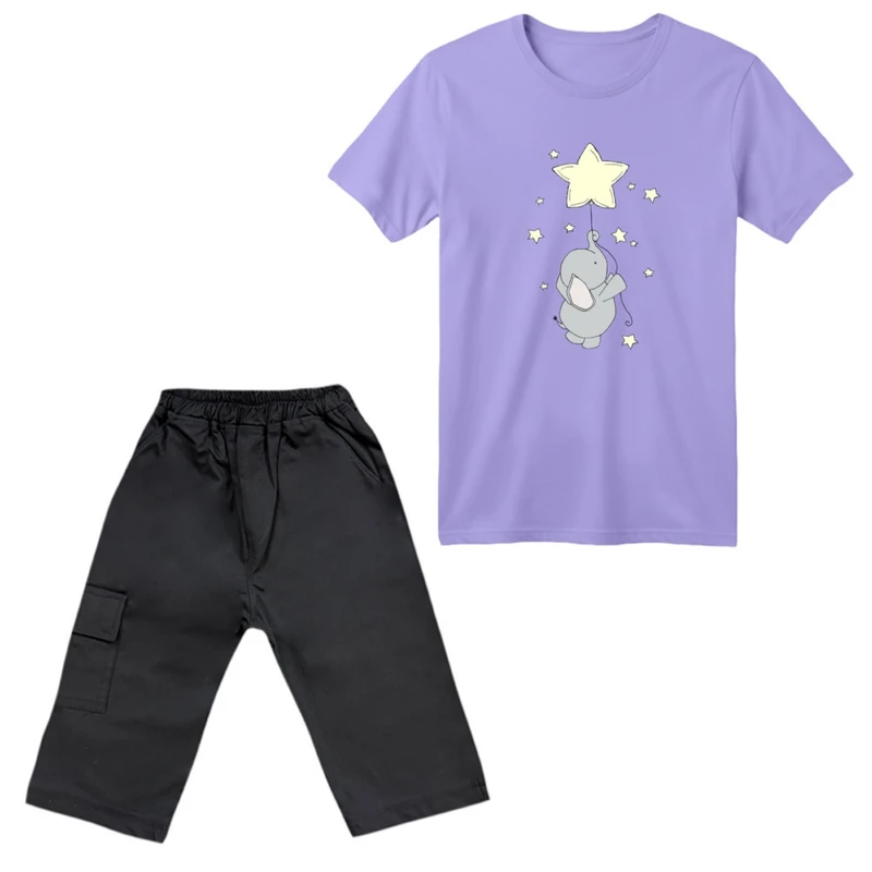 ست تی‌شرت آستین کوتاه و شلوارک دخترانه مدل فیل کد ۱۱