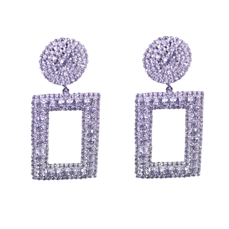 گوشواره زنانه مدل نگین دار آویزی مستطیل کد 011