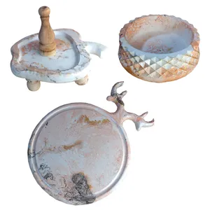 مجموعه ظروف هفت سین ۳ پارچه مدل ماربل پتینه طرح شاخ گوزن  کد 62250