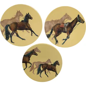 بشقاب دیوارکوب سفالی مدل اسب مجموعه 3 عددی