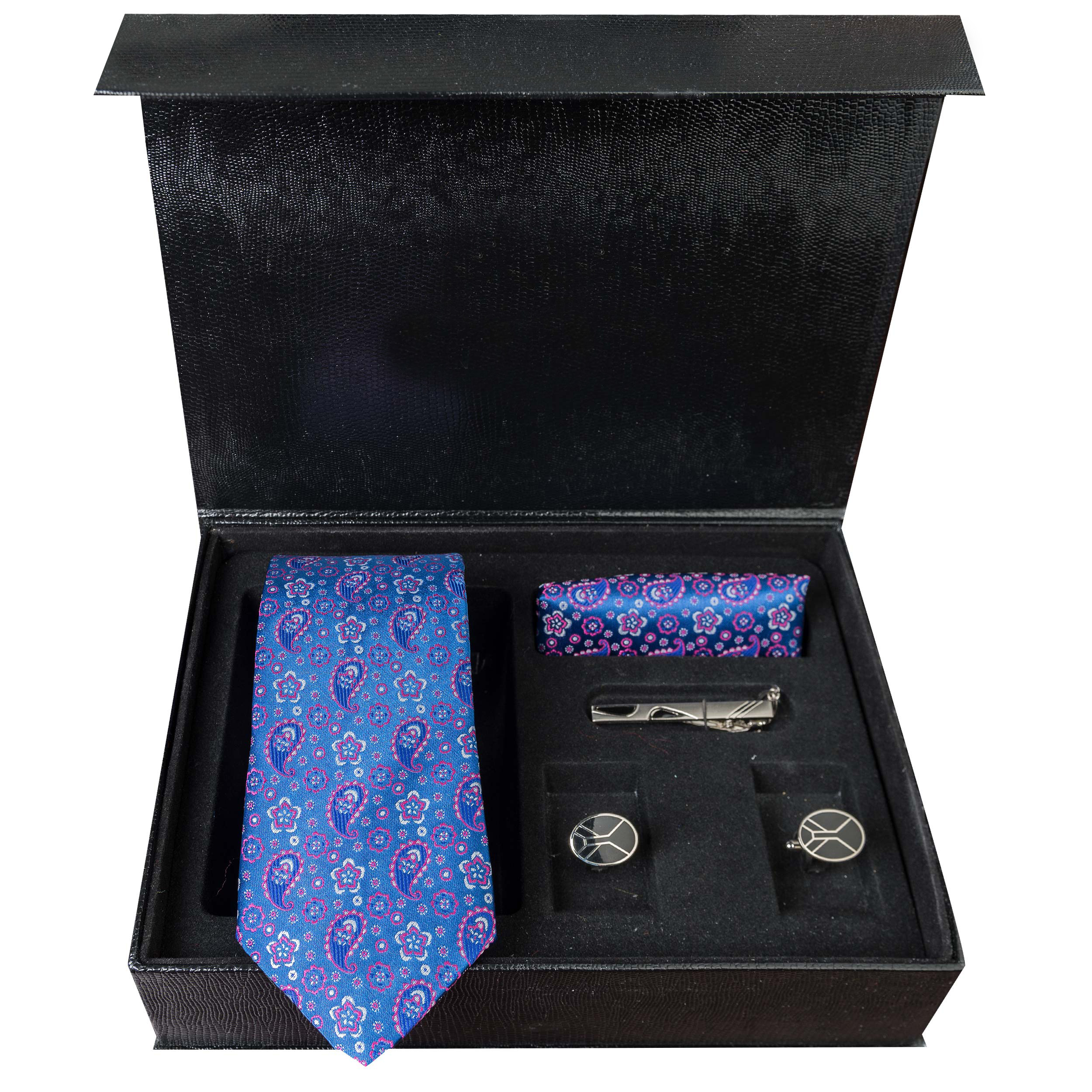 ست کراوات و دستمال جیب و دکمه سردست مردانه مدل GF-PA311-BL