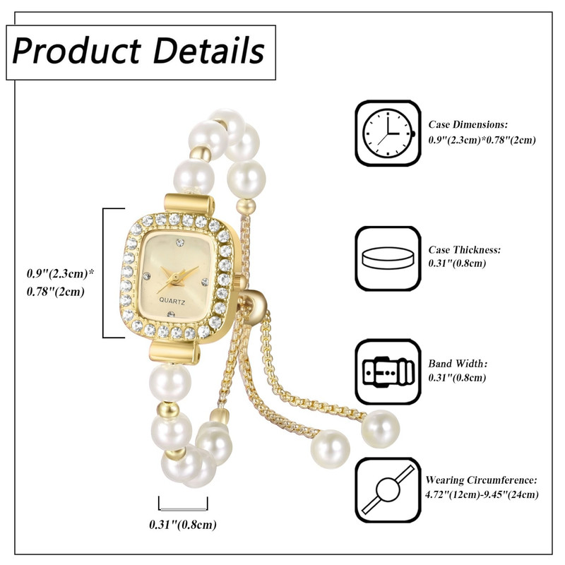 ساعت مچی عقربه‌ای کوارتز زنانه مدل مینیمال لوکس بند دستبندی مرواریدی قفل کرواتی کد ۵
