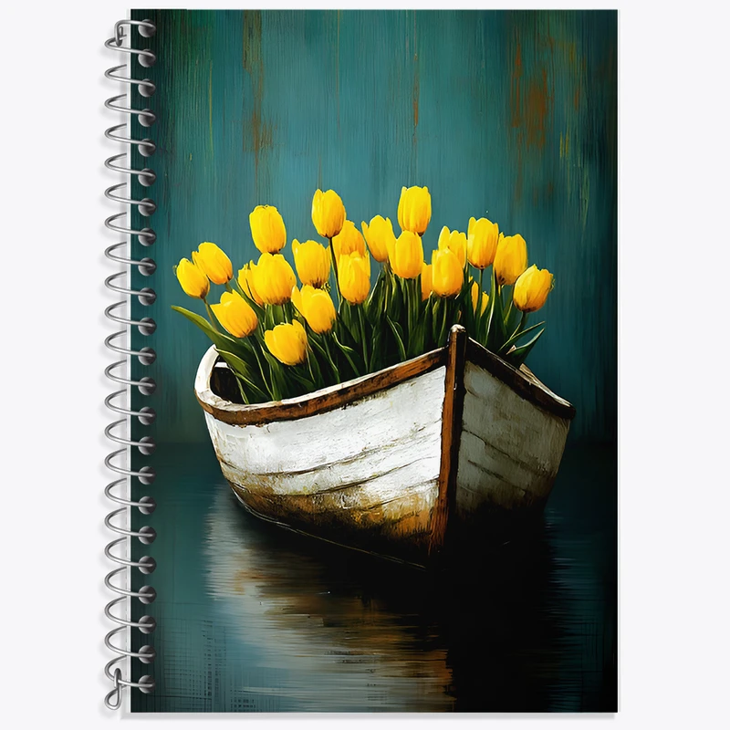 دفتر زبان 50 برگ خندالو مدل سه خط طرح قایق گل لاله کد F6606