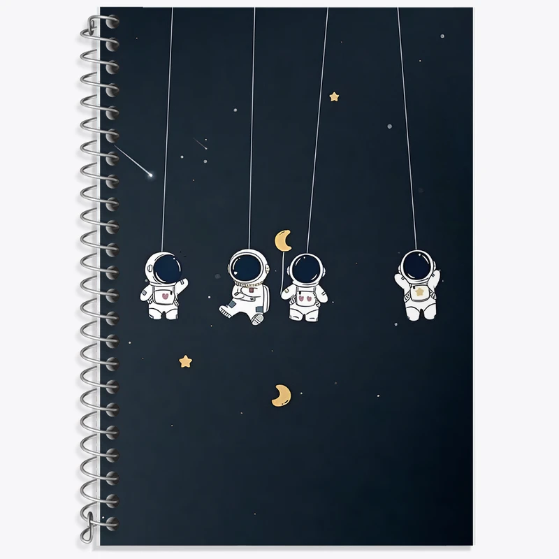 دفتر زبان 50 برگ خندالو مدل دو خط طرح فضانورد های بامزه کد F6424