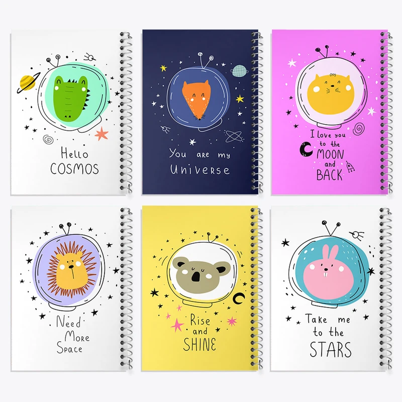 دفتر نقاشی 50 برگ خندالو طرح حیوانات فضانورد کد 31 مجموعه 6 عددی