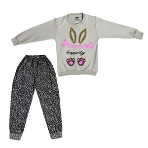 ست تی‌شرت آستین بلند و شلوار راحتی دخترانه چیندکا مدل گربه کد 1005