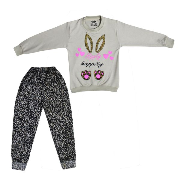 ست تیشرت آستین بلند و شلوار راحتی دخترانه چیندکا مدل گربه کد 1005