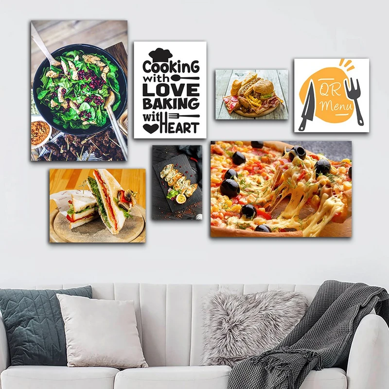 تابلو شاسی بکلیت طرح غذای ایتالیایی و فست فود مدل SH-696 مجموعه 7 عددی