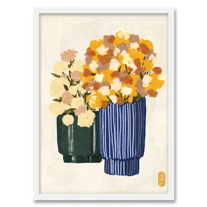 تابلو فورنیمو مدل نقاشی آبرنگ گل و گلدان مدرن کد 03104W