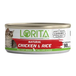  کنسرو غذای گربه لوریتا مدل NATURAL CHICKEN & RICE وزن 90 گرم 
