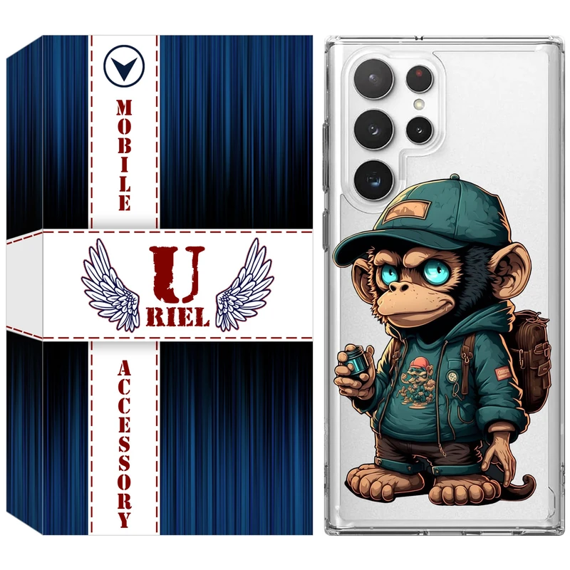 کاور یوریل مدل Clear کد 36 طرح میمون مناسب برای گوشی موبایل سامسونگ Galaxy S22 Ultra