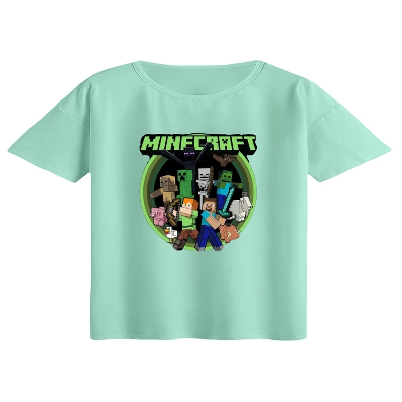 کراپ تی‌شرت آستین کوتاه زنانه مدل ماینکرفت کد 8