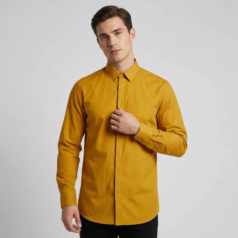 پیراهن آستین بلند یقه برگردان با تنخور معمولی (regular fit) مردانه مدل 329002330