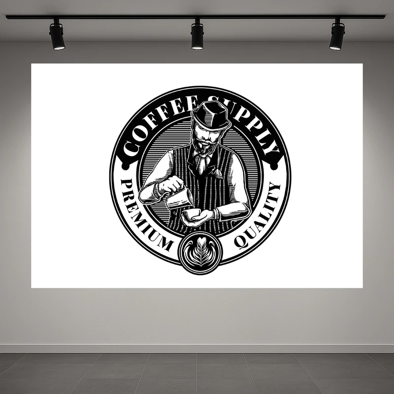 تابلو بوم طرح مخمل لوگو کافه مدل باریستای حرفه ای کد AR3059043