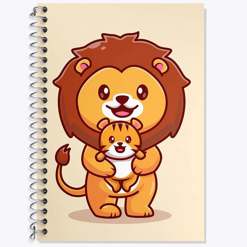 دفتر زبان 50 برگ خندالو مدل سه خط طرح حیوانات بامزه شیر کد 29677