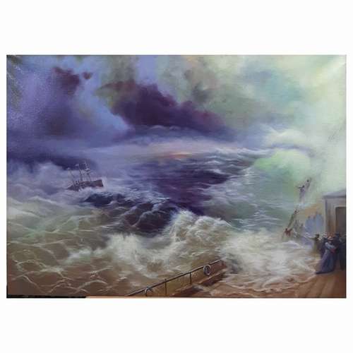 تابلو نقاشی رنگ روغن طرح دریای خروشان 