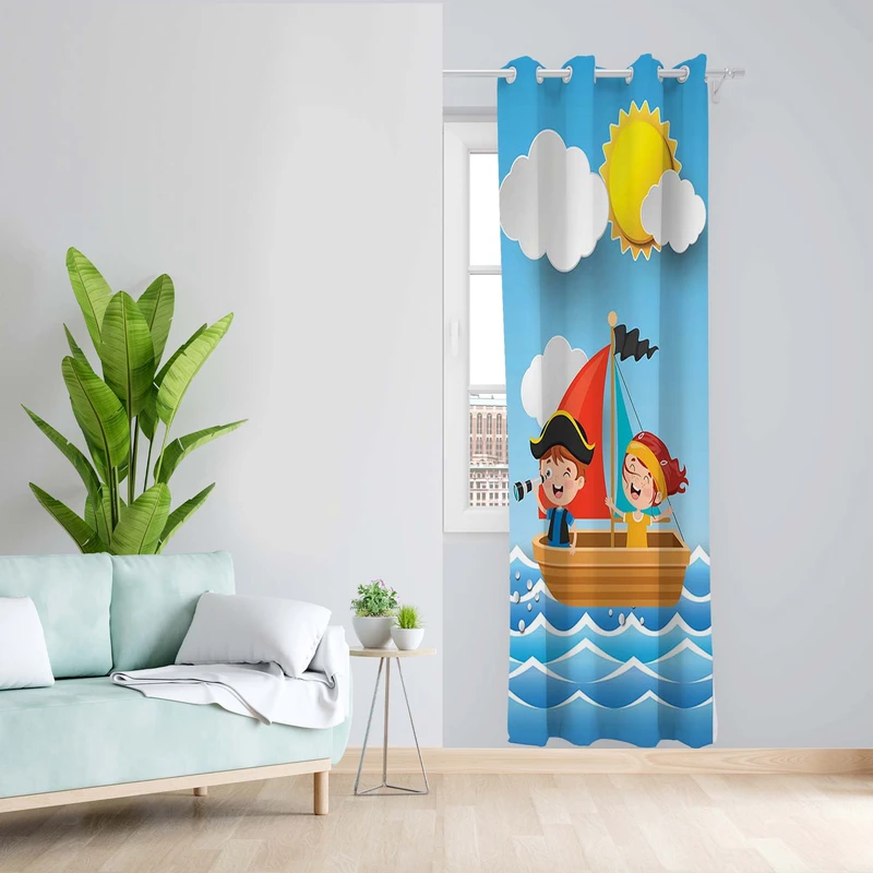 پرده طرح اتاق کودک دریا مدل مخمل پانچی کد 1592 z سایز 140x200 سانتی متر