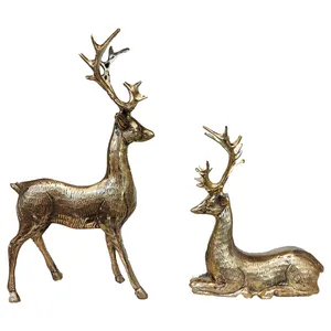 مجسمه برنزی طرح گوزن رومیزی مدل 1002 مجموعه 2 عددی