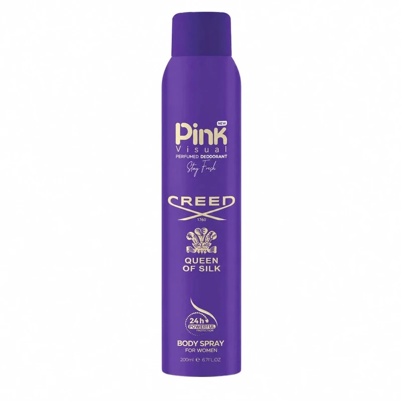 اسپری دئودورانت زنانه پینک ویژوآل مدل Creed Queen of Silk حجم 200 میلی‌لیتر