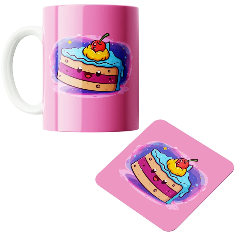 ماگ پاد آفرین مدل کیک خوشحال کد DKC390 به همراه زیر لیوانی