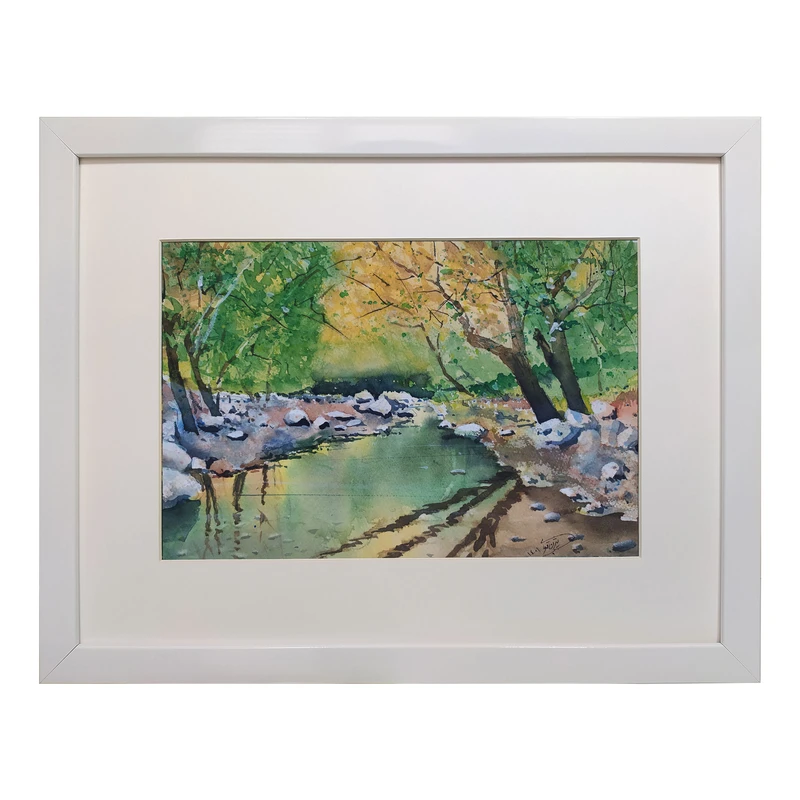 تابلو نقاشی آبرنگ طرح رودخانه جنگلی کد 90