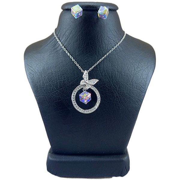 نیم ست نقره زنانه سواروسکی مدل  مکعب جواهری اوپال کد 23653100