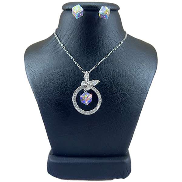 نیم ست نقره زنانه سواروسکی مدل  مکعب جواهری اوپال کد 23653100