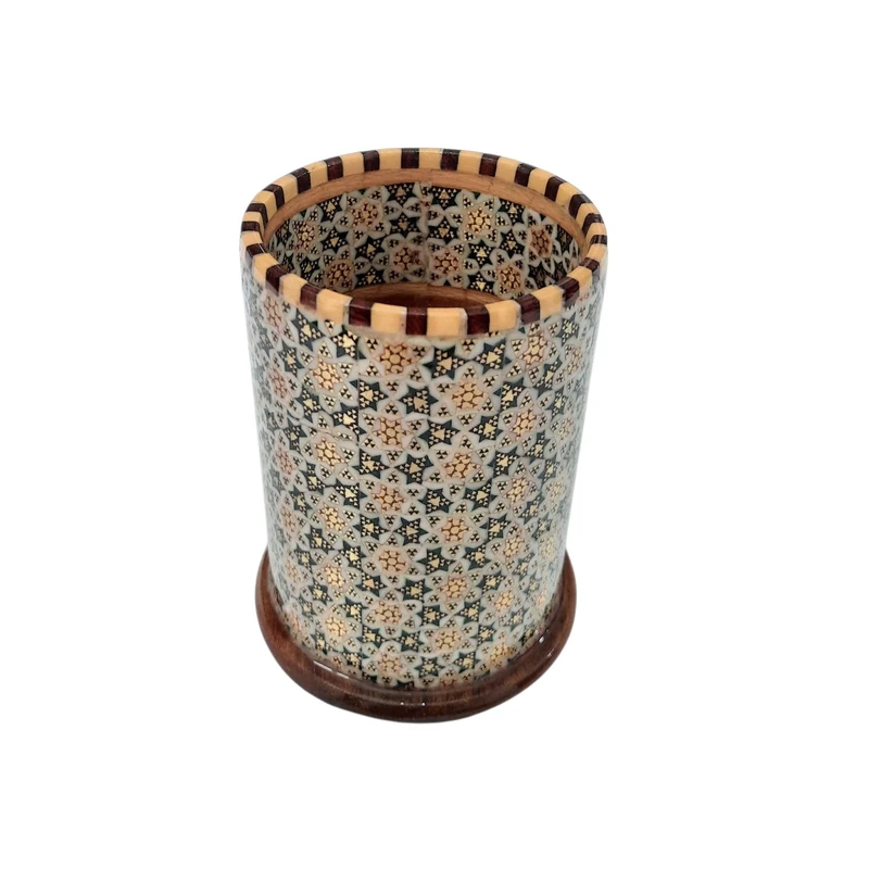 قلمدان خاتم کاری چوبی مدل لیوانی گرد کد 140412