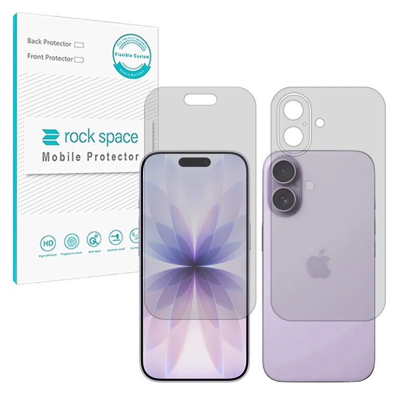محافظ صفحه نمایش راک اسپیس مدل مات مناسب برای گوشی موبایل اپل iPhone 17 به همراه محافظ پشت گوشی