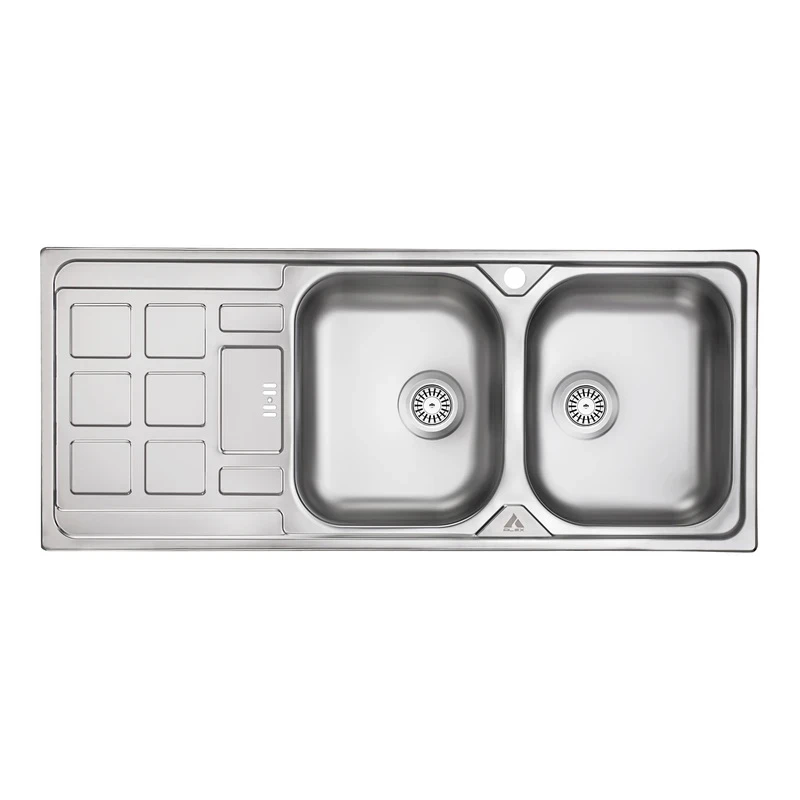 سینک ظرفشویی استیل توکار دو لگنه الکس مدل نیمه فانتزی R&L 0.8mm  413