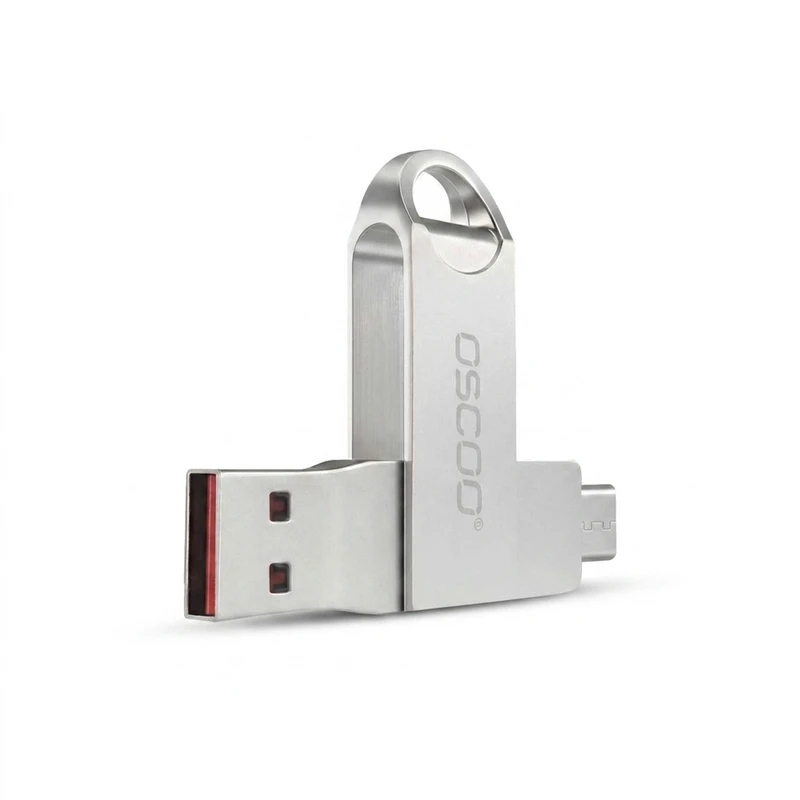 فلش مموری دو سر اتصال اوسکو مدل CU-002 ظرفیت 64 گیگابایت با پورت USB 3.1 و تایپ سی، بدنه فلزی چرخشی 360 درجه، مقاوم در برابر ضربه، شوک و گرد و غبار، سازگار با ویندوز، اندروید، مک و لینوکس