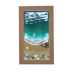 تابلو رزینی مدل دست‌ساز طرح دریا و ساحل طبیعی قاب‌دار