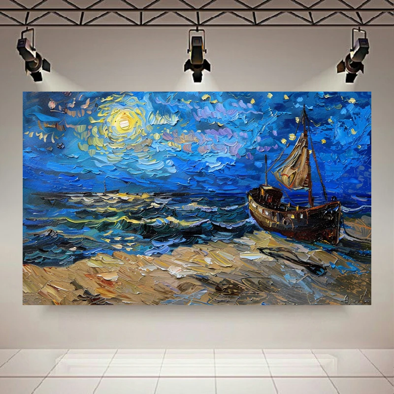 پوستر دیواری طرح ماه درخشان مدل امواج خروشان  کد AR302597