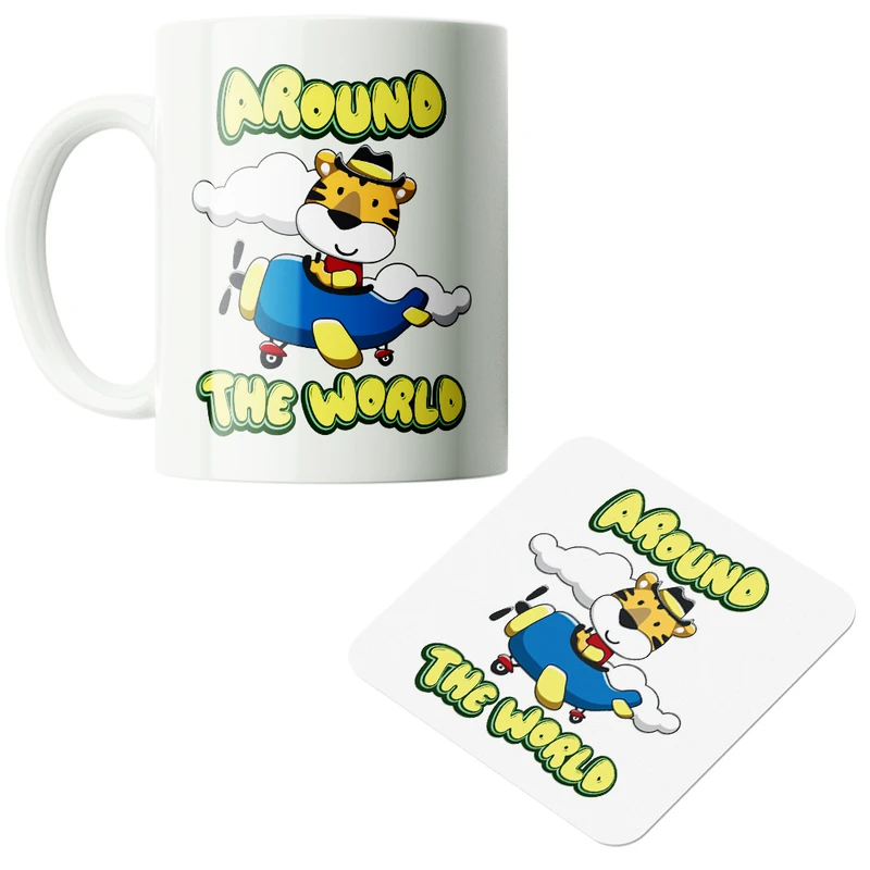 ماگ پاد آفرین مدل کارتونی کیوت فانتزی بامزه ببر کوچولو کد PZ523 به همراه زیرلیوانی