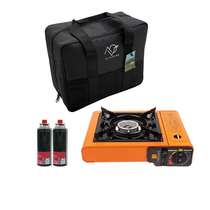 اجاق گاز سفری مدل ویلو به همراه کیف و کپسول مجموعه 4 عددی