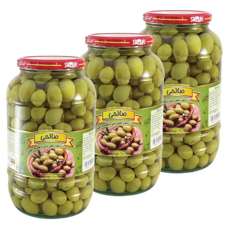 زیتون شور سبز هسته دار صالحی - 1300 گرم مجموعه 3 عددی
