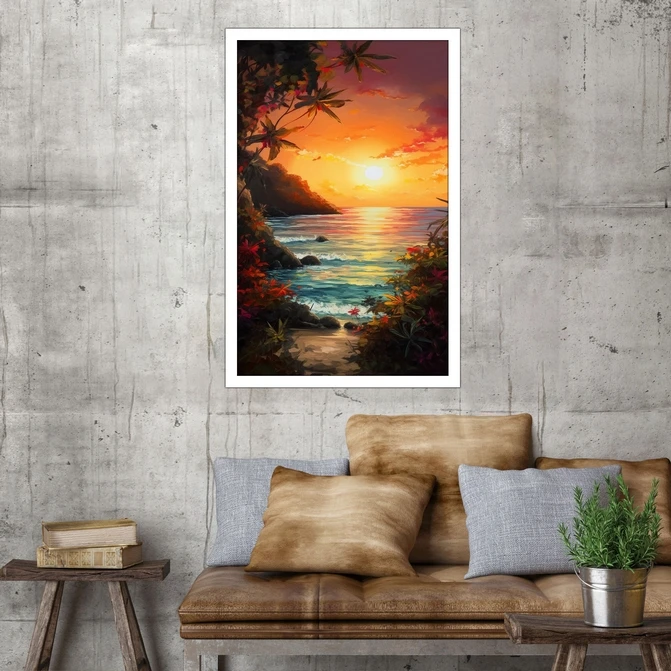 تابلو نوری بکلیت طرح منظره طبیعت دریا و غروب مدل W-MID-18172