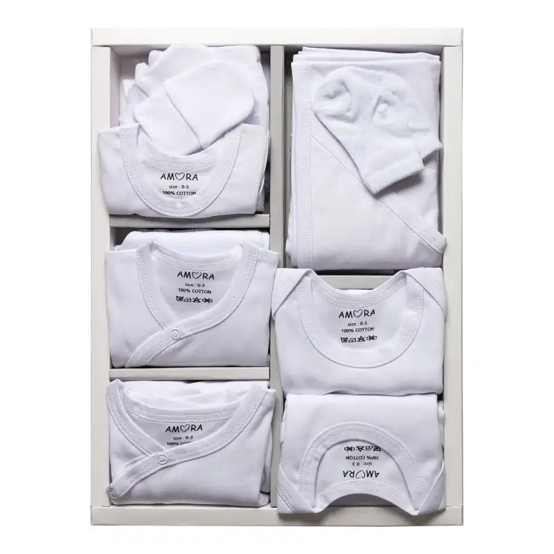 ست 19 تکه لباس نوزادی آمورا مدل sensitive رنگ سفید