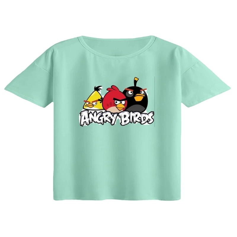 کراپ تی‌شرت آستین کوتاه زنانه مدل angry birds کد۲
