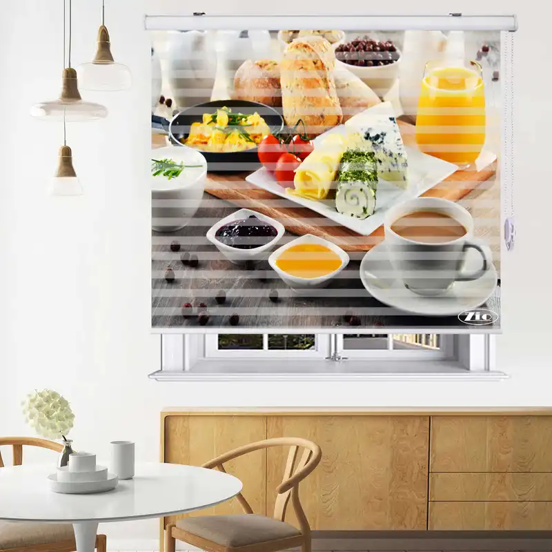 پرده زبرا زیو طرح صبحانه کد B14 سایز 150x200 سانتی متر