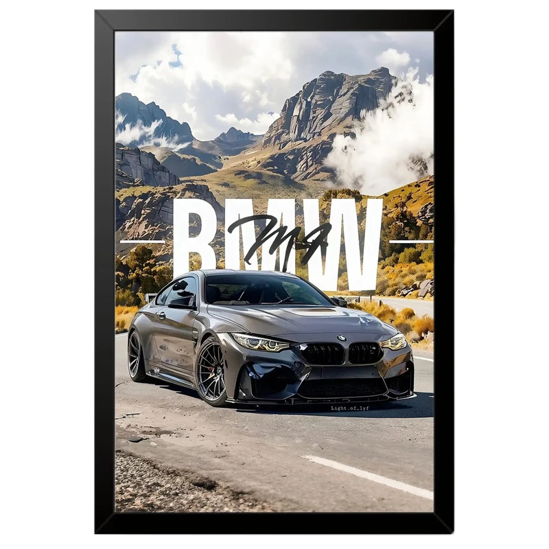 تابلو بکلیت طرح ماشین و خودرو بی ام و BMW M4 مدل B-po1924 فریم مشکی