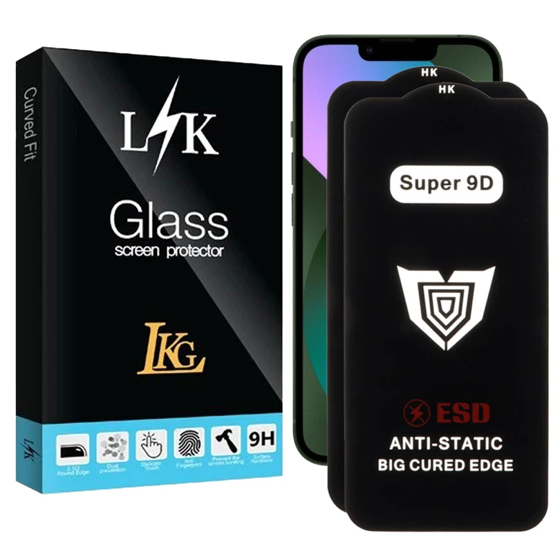 محافظ صفحه نمایش ال کا جی مدل Super 9D مناسب برای گوشی موبایل اپل iPhone 13 Pro Max بسته 2 عددی