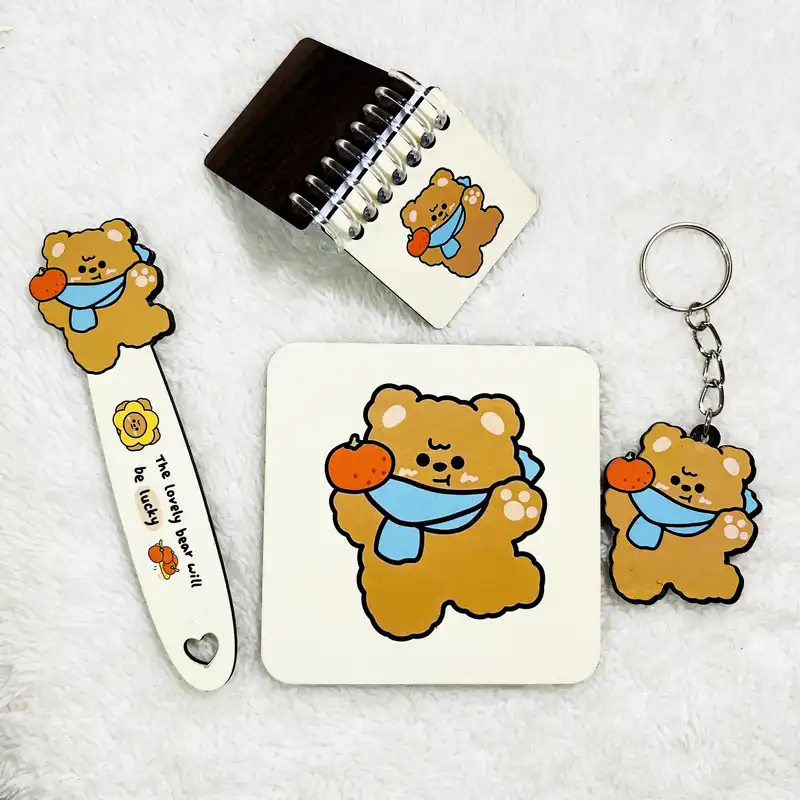 بسته لوازم تحریر مدل خرس خوش شانس g0lsa03 مجموعه 4 عددی