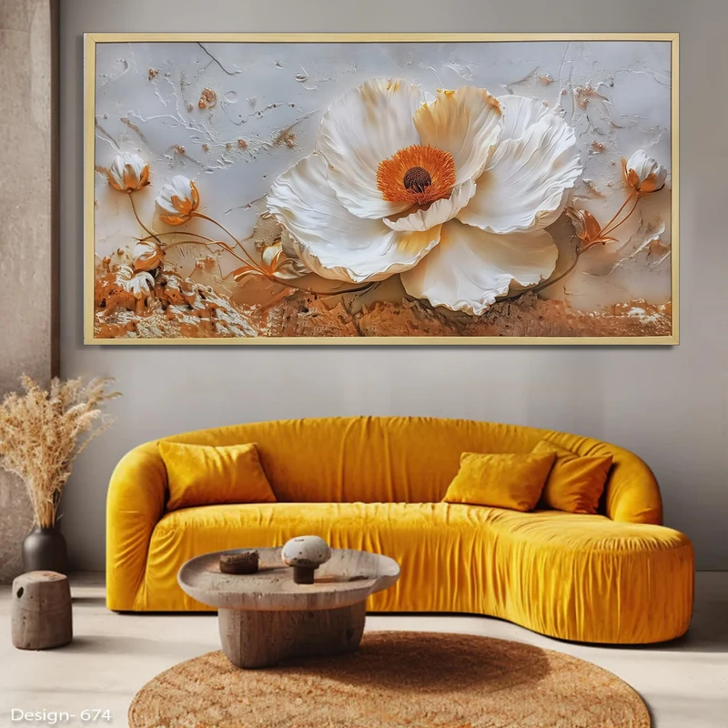 تابلو طرح دکوراتیو مدل گل کد 674 فریم قهوه ای روشن