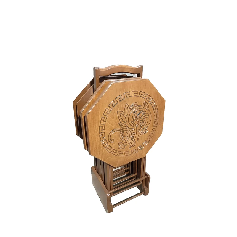 میز عسلی مدل تاشو هشت ضلعی cnc B300 مجموعه 4 عددی